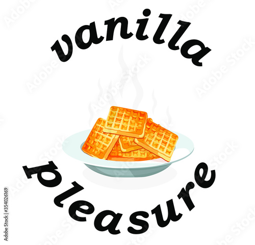 Vector image of a plate with waffles on a white background with the inscription