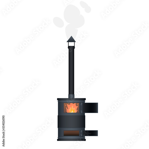 Wood stove. Heating, vector illustration