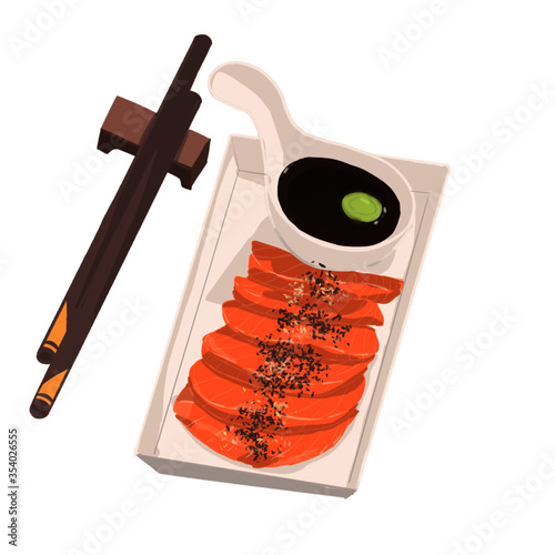 Salmon sashimi with wasabi Japanese food