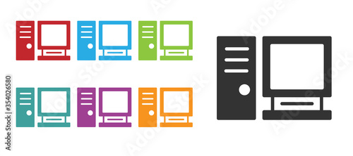 Black Computer monitor icon isolated on white background. PC component sign. Set icons colorful. Vector Illustration.