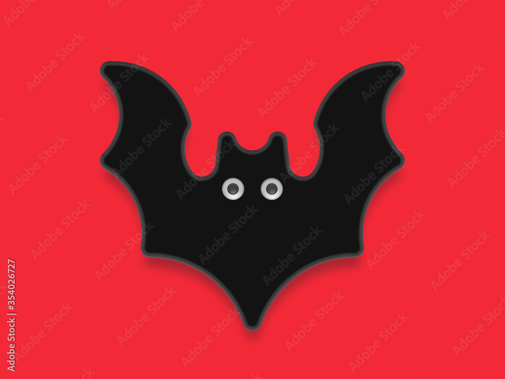 Schwarze Fledermaus mit runde äugen auf rotem Hintergrund. Schwarze Fledermaus mit runde äugen auf rotem Hintergrund.