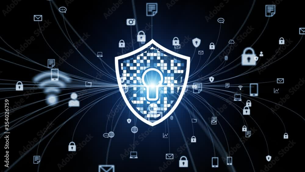 Network security concept animation. Cyber security. Antivirus software. Firewall.