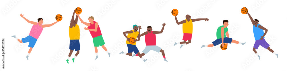 basketball players in various poses set vector illustration basketball players in various poses set vector illustration