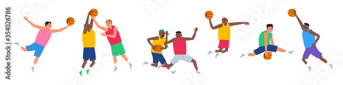 basketball players in various poses set vector illustration