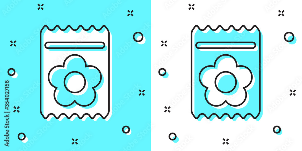Black line Pack full of seeds of a specific plant icon isolated on green and white background. Random dynamic shapes. Vector Illustration. Black line Pack full of seeds of a specific plant icon isolated on green and white background. Random dynamic shapes. Vector Illustration.