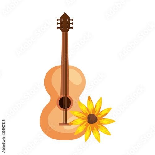 sunflower plant with classical wooden guitar on white background vector illustration design