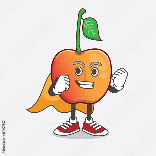 Royal Ann Cherry cartoon mascot character dressed as a Super hero
