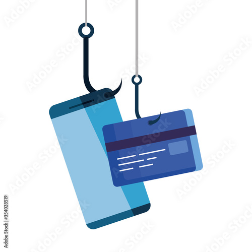 data phishing hacking online scam concept, with smartphone and credit card hook vector illustration design