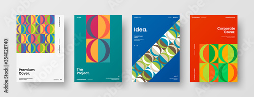 Company identity brochure template collection. Business presentation vector A4 vertical orientation front page mock up set. Corporate report cover abstract geometric illustration design layout bundle.