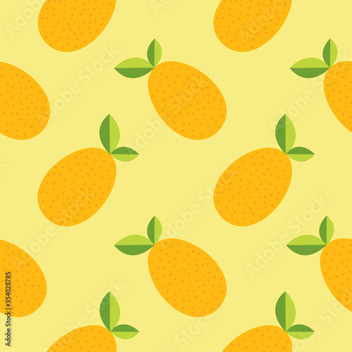 kumquat citrus seamless pattern  vector illustration on color background. Fruit pattern consisting of beautiful seamless repeat kumquat. Simple colorful pattern fruit from seamless kumquat.