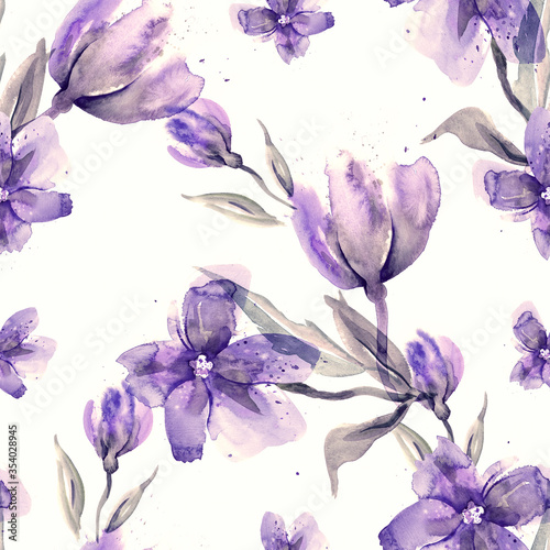 Watercolor Flowers Seamless Pattern.