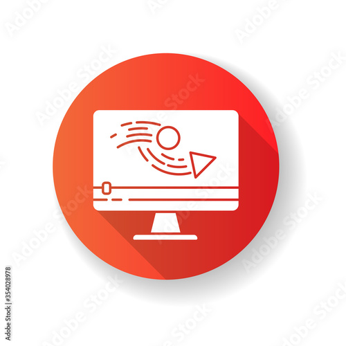 Animation making red flat design long shadow glyph icon. Video production process. Digital content editing. Motion graphic creating. Film making. Silhouette RGB color illustration