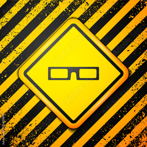 Black cinema glasses icon isolated on yellow background. Warning sign. Vector Illustration.