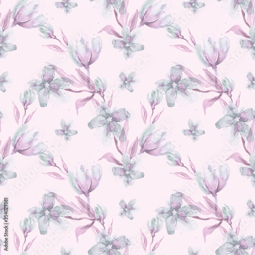 Watercolor Flowers Seamless Pattern.