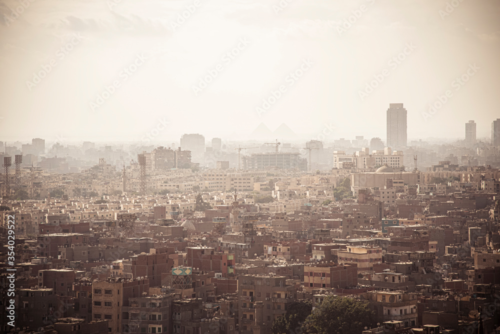 Plakat Panorama Cairo city view from Cairo Citadel Saladin or Salah Ed-Din in Mokattam Hills in Egypt