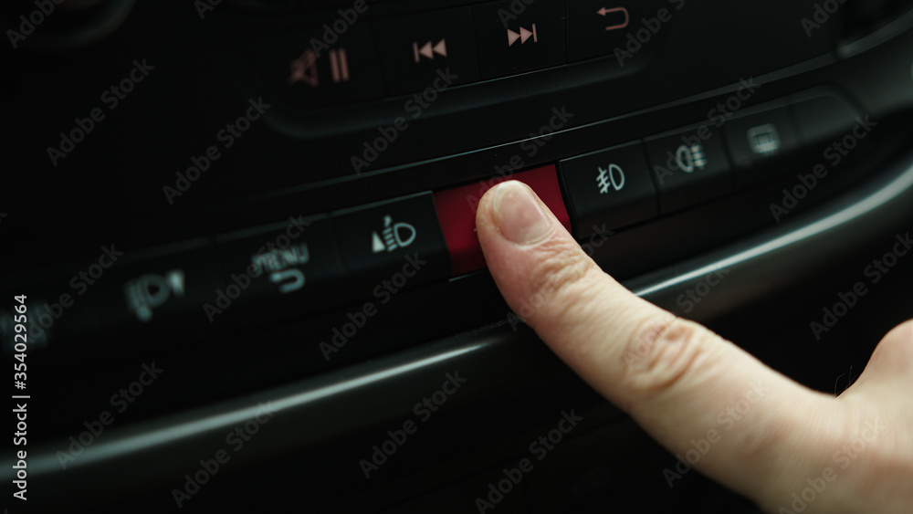 Press emergency stop button car, close-up