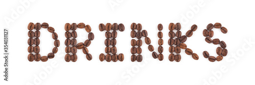High resolution roasted coffee beans in letters