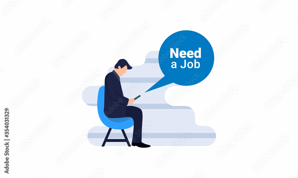 Need a job illustration,
men looking for work through mobile phones