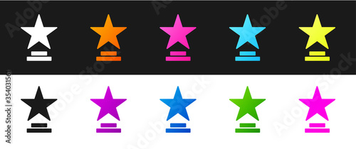 Set Movie trophy icon isolated on black and white background. Academy award icon. Films and cinema symbol. Vector Illustration.