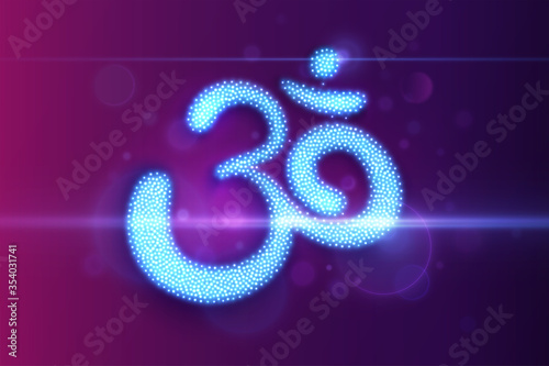 Om symbol, glowing vector background.