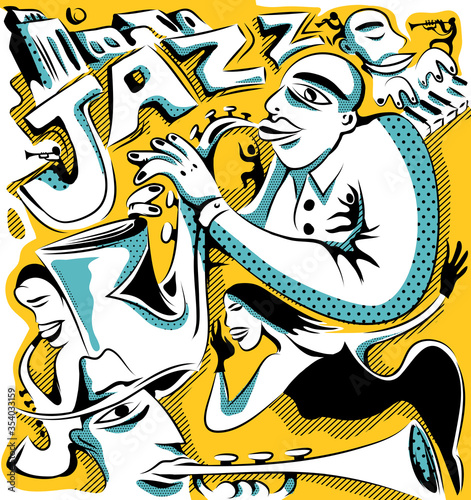 Abstract Jazz Artwork, Sax Player in the City (Vector Art) © Anthony Krikorian