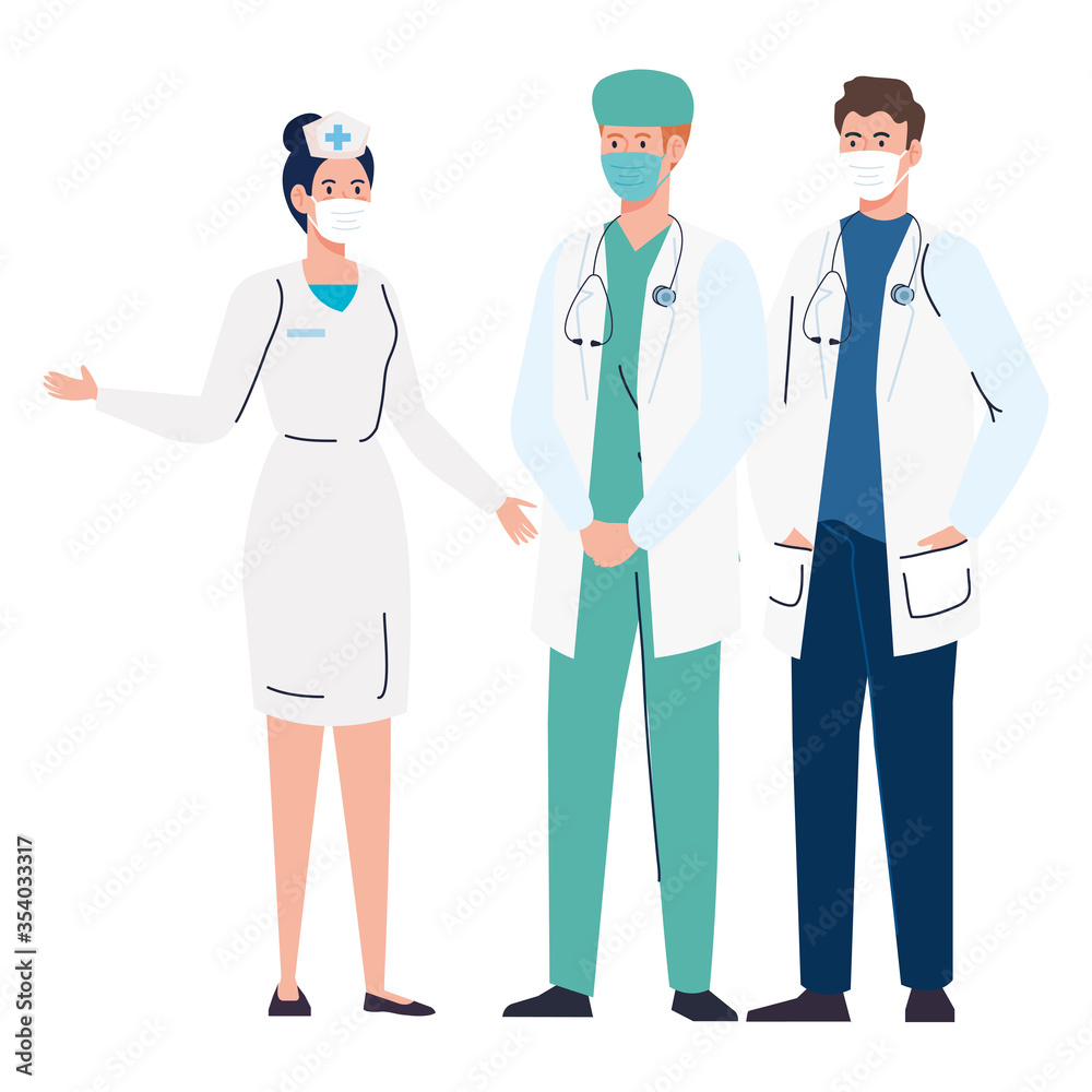workers using face mask during covid 19 on white background vector illustration design