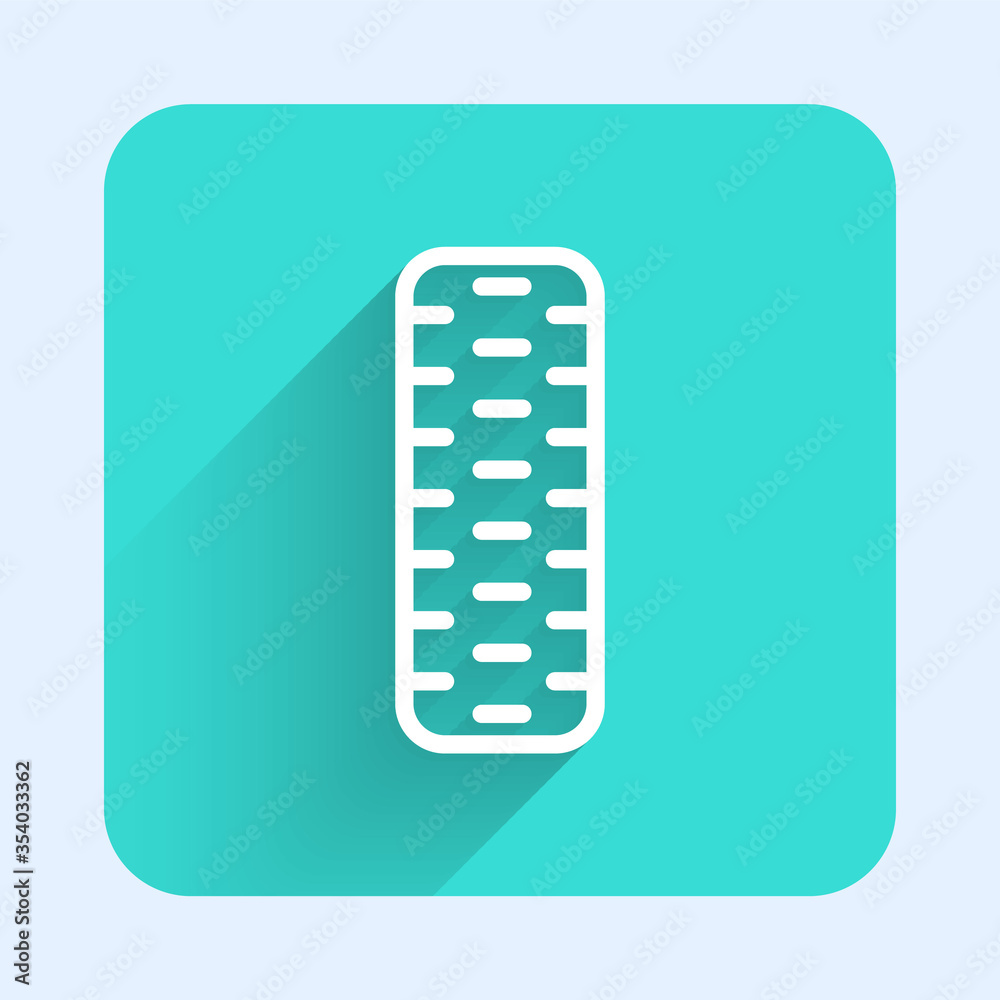 White line Car tire wheel icon isolated with long shadow. Green square button. Vector Illustration. White line Car tire wheel icon isolated with long shadow. Green square button. Vector Illustration.