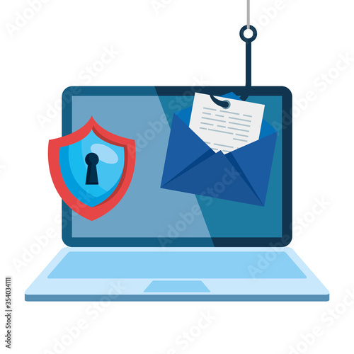 data phishing hacking online scam concept, with laptop and icons hook vector illustration design