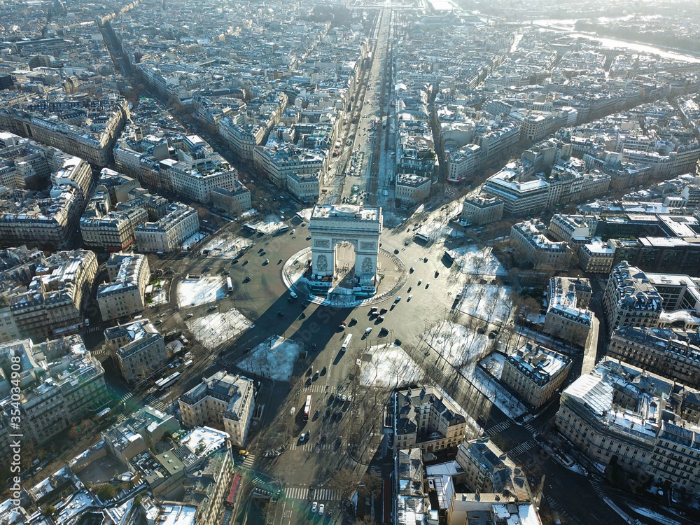 4k photos iconic landmark Arc de Triomphe /Triumphal Arc, Paris, Ile-de- France Aerial view drone of Paris, France, Europe Stock Photo | Adobe Stock