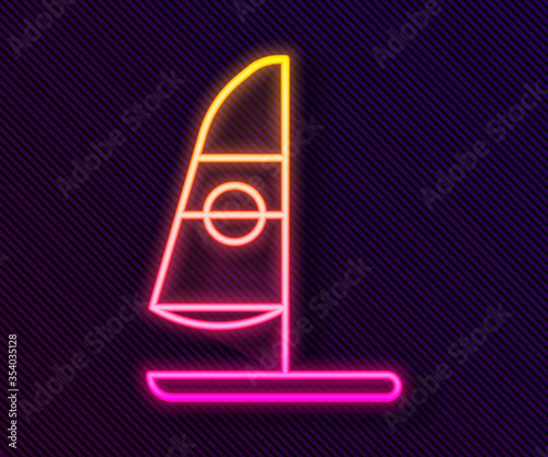 Glowing neon line Windsurfing icon isolated on black background. Vector Illustration.