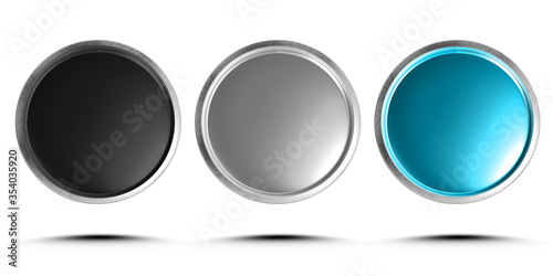 3d illustration push button black, gray, blue isolated on a white background.(with Clipping Path).