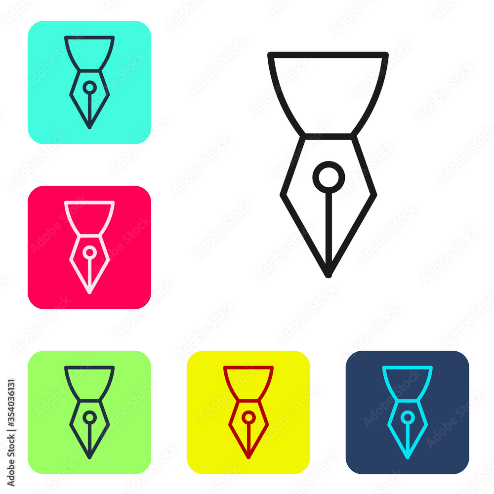 Black line Fountain pen nib icon isolated on white background. Pen tool sign. Set icons in color square buttons. Vector Illustration. Black line Fountain pen nib icon isolated on white background. Pen tool sign. Set icons in color square buttons. Vector Illustration.
