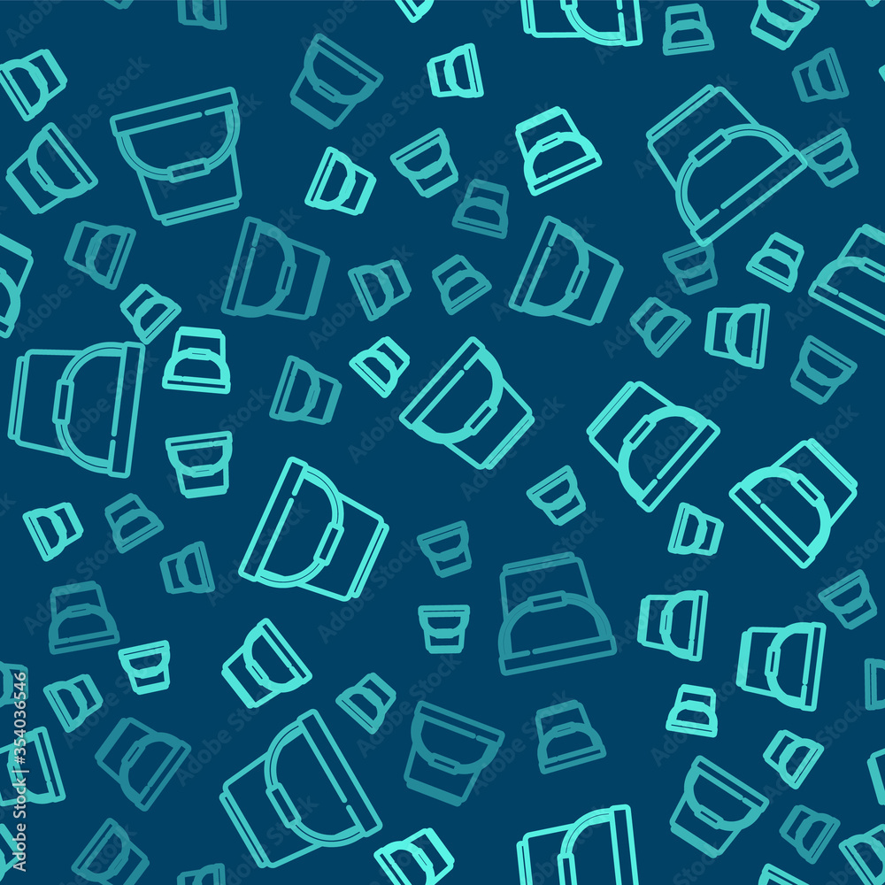 Green line Bucket icon isolated seamless pattern on blue background. Vector Illustration.