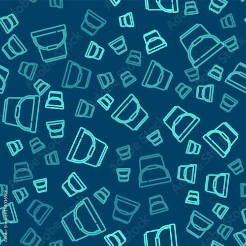 Green line Bucket icon isolated seamless pattern on blue background. Vector Illustration.