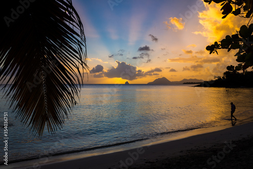 superb sunset on the beach of martinique