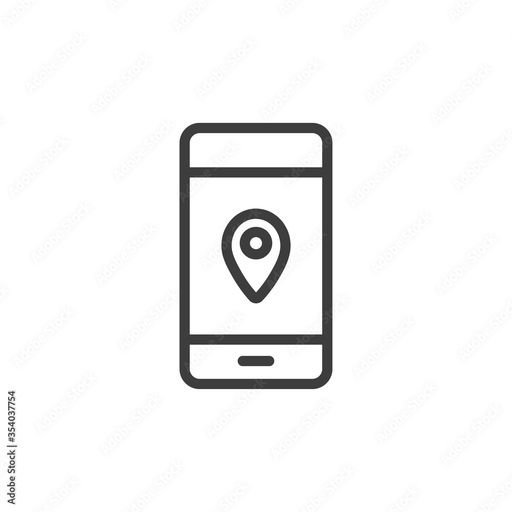 Phone with map pin icon. Location/navigation sign Phone with map pin icon. Location/navigation sign