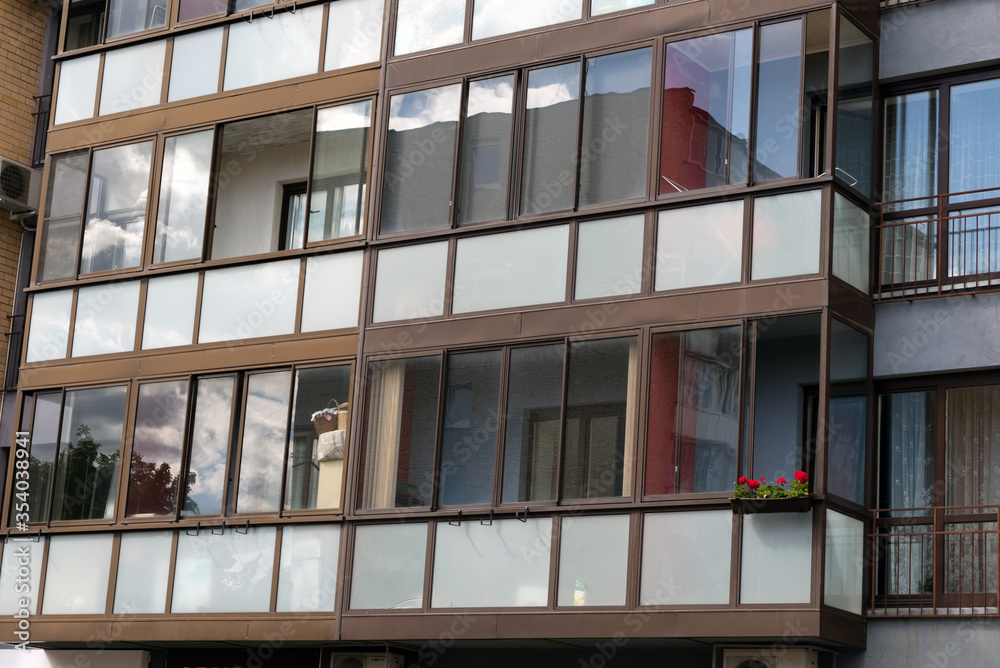 Fragment of one of the serial high-rise apartment buildings. Fragment of one of the serial high-rise apartment buildings.