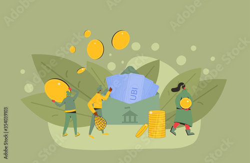Unic city basic income. Vector flat color concept.