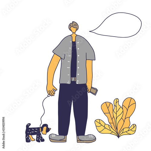 Dog walking. Human rerson with dog. Vector design.