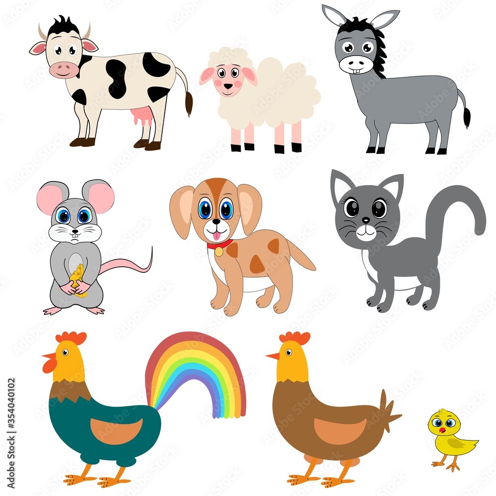 Fototapeta premium Farm animals set , cartoon vector illustration