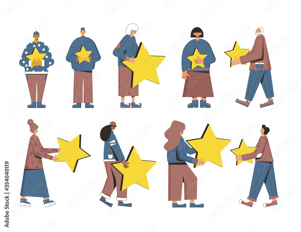 Feedback concept. People with stars in their hands