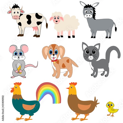 Fototapeta Naklejka Na Ścianę i Meble -  Farm animals set , cartoon vector illustration