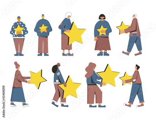 Feedback concept. People with stars in their hands