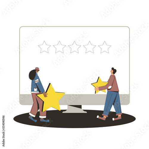 Feedback concept. People with stars in their hands