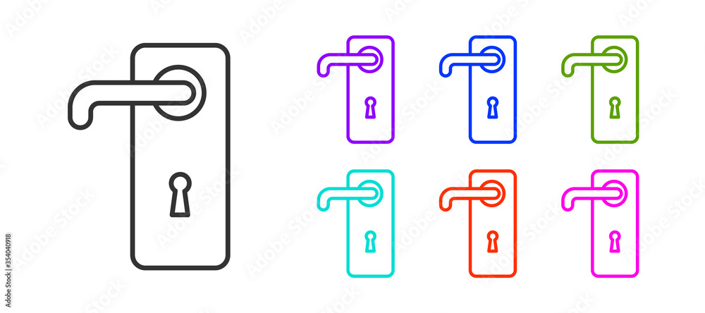 Black line Door handle icon isolated on white background. Door lock sign. Set icons colorful. Vector Illustration. Black line Door handle icon isolated on white background. Door lock sign. Set icons colorful. Vector Illustration.
