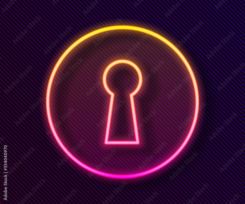 Glowing neon line Keyhole icon isolated on black background. Key of success solution. Keyhole express the concept of riddle, secret, security. Vector Illustration. Glowing neon line Keyhole icon isolated on black background. Key of success solution. Keyhole express the concept of riddle, secret, security. Vector Illustration.