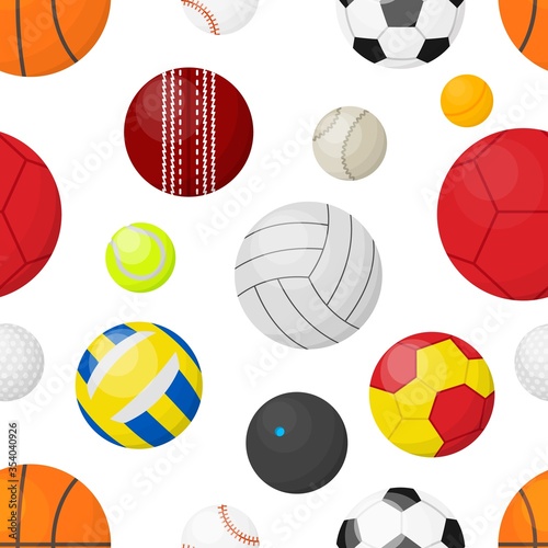 Sport balls background. Flat seamless banner with balls for football basketball soccer baseball sport games. Vector illustration healthy lifestyle poster