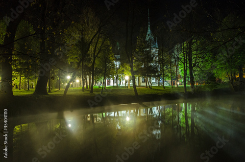 Fototapeta Naklejka Na Ścianę i Meble -  Dwór w Olszanicy nocą - Bieszczady
