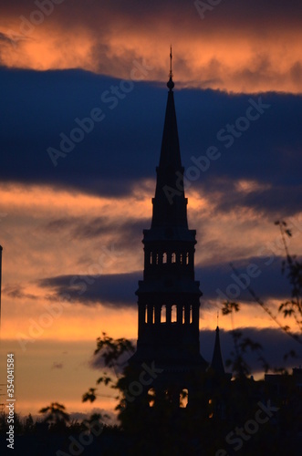 sunset over the church