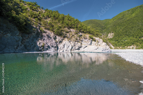 Spiaggia della Chiesetta sul fiume Trebbia in Val Trebbia nei Colli Piacentini photo